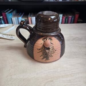 Vintage Peter Petrie 1976 Ugly Face pottery derpy tumble-up with mug